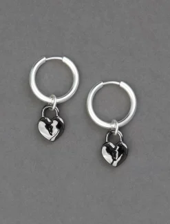 Lucky Brand ox heart lock charm earring silver*WOMEN Jewelry