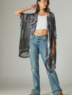 Lucky Brand patchwork lightweight kimono indigo multi*WOMEN Kimonos