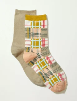 Lucky Brand patchwork plaid crew sock 2 pk multi*WOMEN Socks