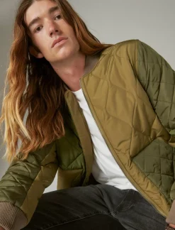 Lucky Brand patchwork quilted bomber jacket olive multi*MEN Jackets & Outerwear
