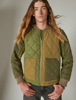 Lucky Brand patchwork quilted bomber jacket olive multi*MEN Jackets & Outerwear
