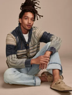 Lucky Brand patchwork shawl cardigan denim combo*MEN Sweaters