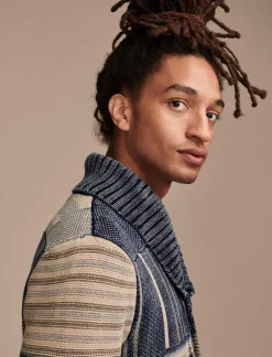 Lucky Brand patchwork shawl cardigan denim combo*MEN Sweaters