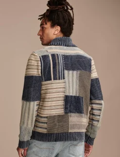 Lucky Brand patchwork shawl cardigan denim combo*MEN Sweaters