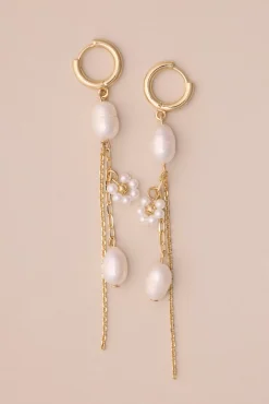 Lucky Brand pearl chain hoop fringe earring gold*WOMEN Jewelry