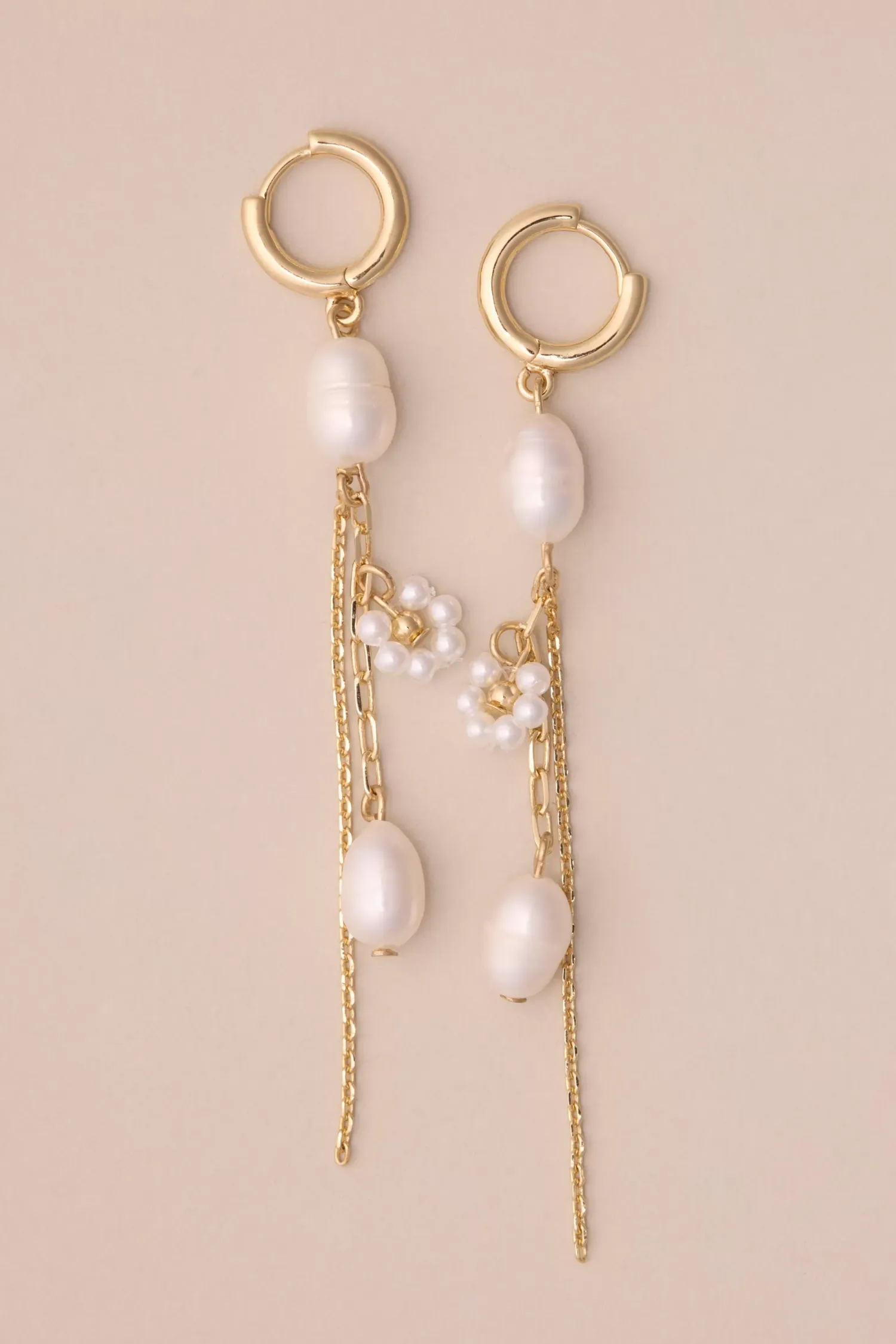 Lucky Brand pearl chain hoop fringe earring gold*WOMEN Jewelry