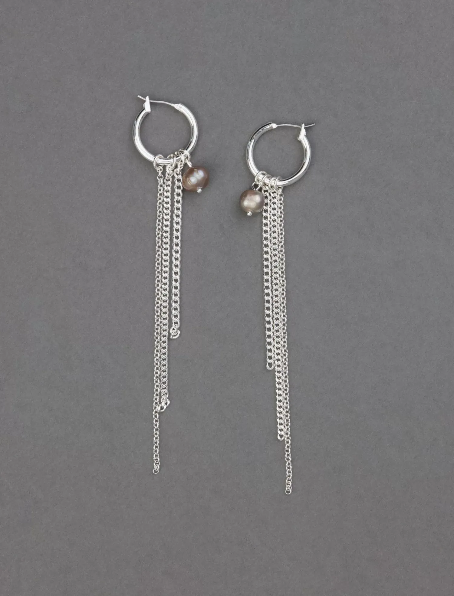 Lucky Brand pearl fringe hoop earring silver*WOMEN Jewelry