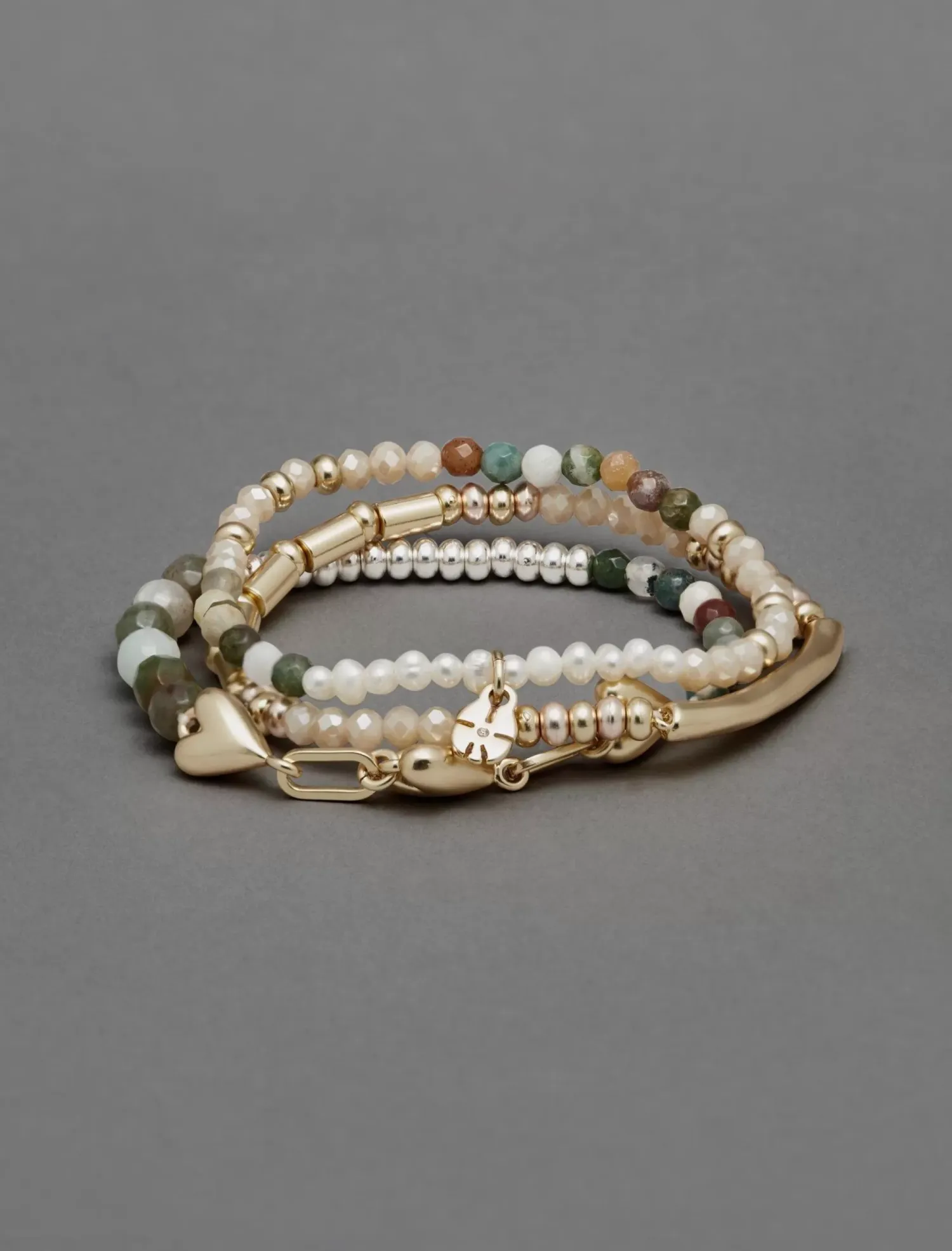 Lucky Brand pearl heart bracelet set gold*WOMEN Jewelry