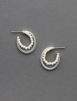 Lucky Brand pearl high shine hoop silver*WOMEN Jewelry