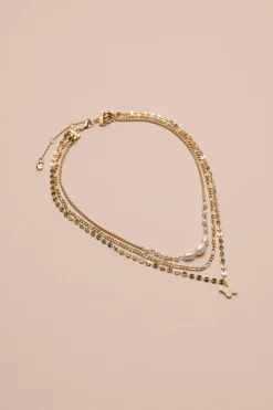 Lucky Brand pearl layer etched butterfly necklace gold*WOMEN Jewelry