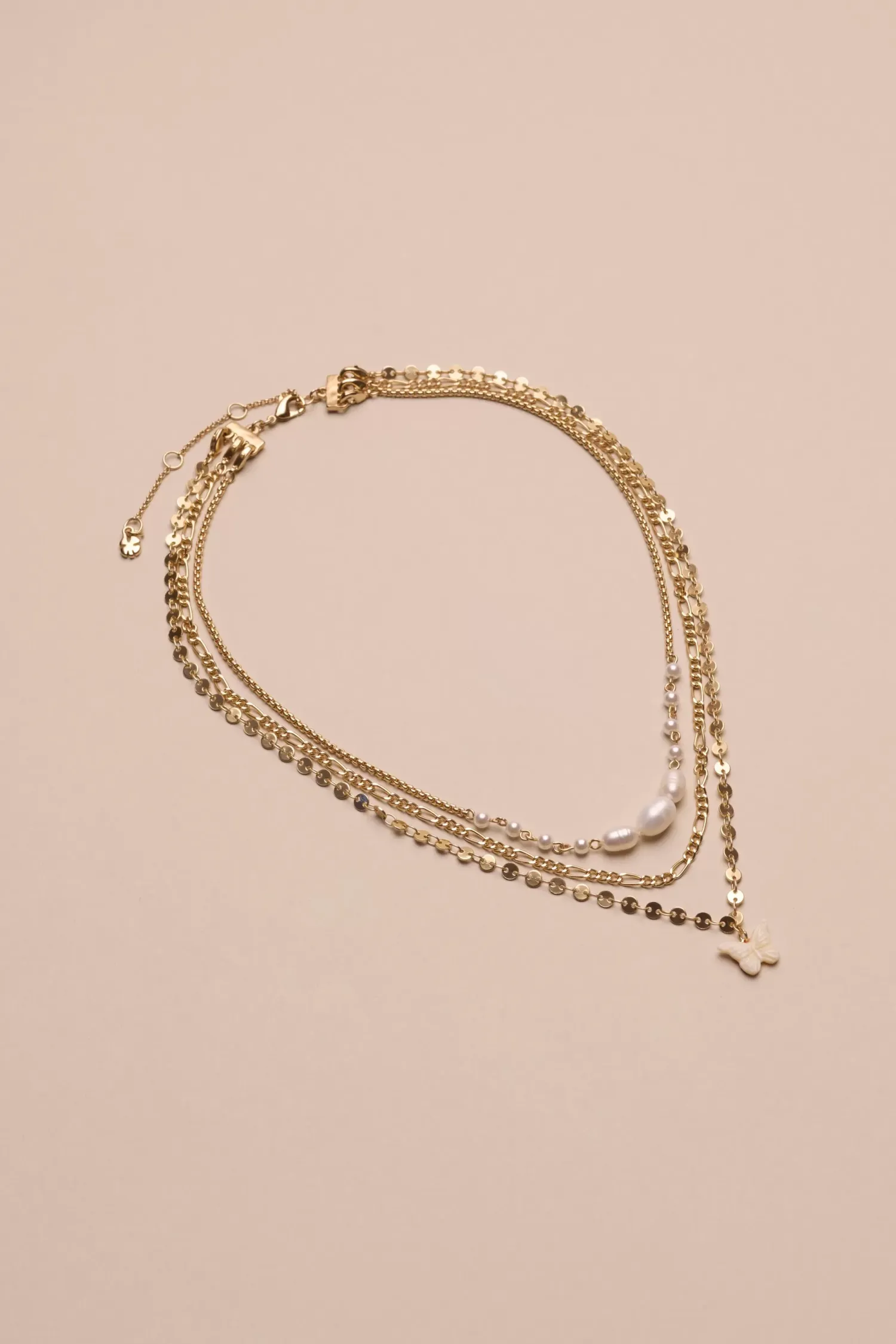 Lucky Brand pearl layer etched butterfly necklace gold*WOMEN Jewelry