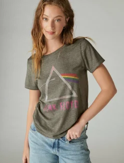 Lucky Brand pink floyd sparkle logo classic crew pirate black*WOMEN Graphic Tees