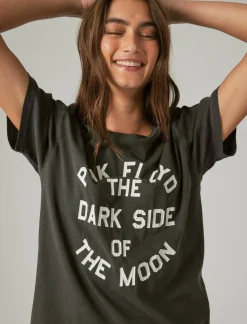 Lucky Brand pink floyd word circle boyfriend tee 001 lucky black*WOMEN Graphic Tees