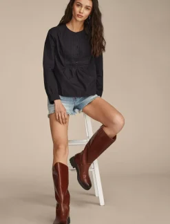 Lucky Brand pintuck bib blouse meteorite*WOMEN Blouses