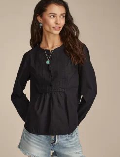 Lucky Brand pintuck bib blouse meteorite*WOMEN Blouses