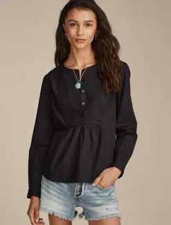Lucky Brand pintuck bib blouse meteorite*WOMEN Blouses