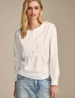 Lucky Brand pintuck bib blouse bright white*WOMEN Blouses