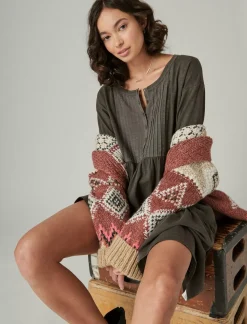 Lucky Brand pintuck tiered knit henley dress raven*WOMEN Dresses