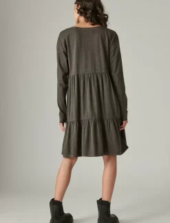 Lucky Brand pintuck tiered knit henley dress raven*WOMEN Dresses