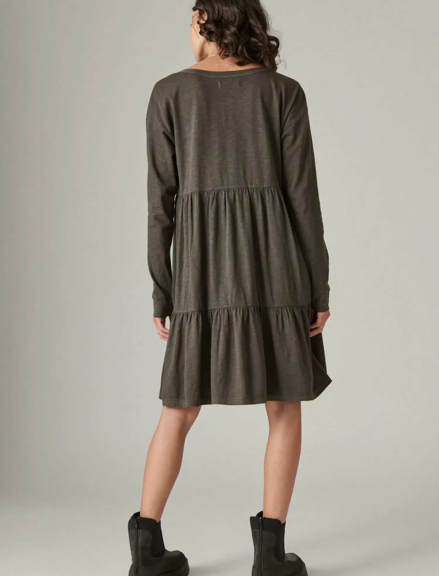 Lucky Brand pintuck tiered knit henley dress raven*WOMEN Dresses