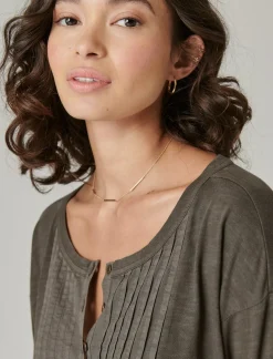 Lucky Brand pintuck tiered knit henley dress raven*WOMEN Dresses