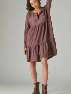 Lucky Brand pintuck tiered knit henley dress huckleberry*WOMEN Dresses