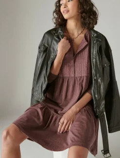 Lucky Brand pintuck tiered knit henley dress huckleberry*WOMEN Dresses