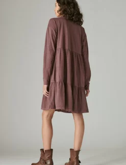 Lucky Brand pintuck tiered knit henley dress huckleberry*WOMEN Dresses