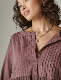 Lucky Brand pintuck tiered knit henley dress huckleberry*WOMEN Dresses