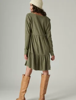 Lucky Brand pintuck tiered knit henley dress dusty olive*WOMEN Dresses
