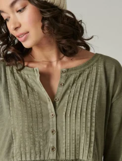 Lucky Brand pintuck tiered knit henley dress dusty olive*WOMEN Dresses