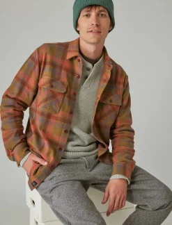 Lucky Brand plaid brushed knit long sleeve shirt beige multi*MEN Button-Downs