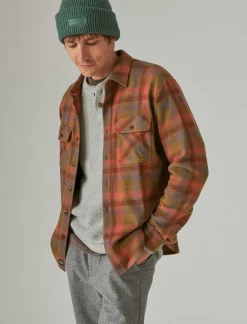 Lucky Brand plaid brushed knit long sleeve shirt beige multi*MEN Button-Downs