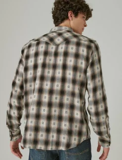 Lucky Brand plaid dobby western long sleeve shirt black dobby plaid*MEN Button-Downs