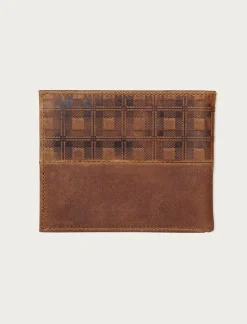 Lucky Brand plaid embossed leather bifold wallet dark brown*MEN Bags & Wallets