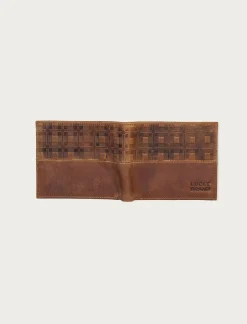 Lucky Brand plaid embossed leather bifold wallet dark brown*MEN Bags & Wallets