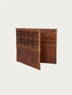 Lucky Brand plaid embossed leather bifold wallet dark brown*MEN Bags & Wallets