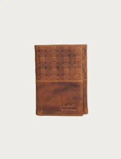 Lucky Brand plaid embossed leather card case dark brown*MEN Bags & Wallets