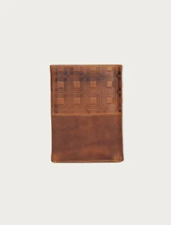 Lucky Brand plaid embossed leather card case dark brown*MEN Bags & Wallets