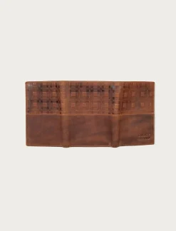 Lucky Brand plaid embossed leather card case dark brown*MEN Bags & Wallets