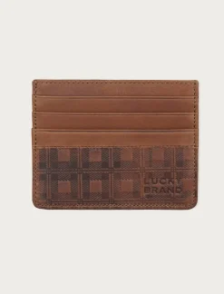 Lucky Brand plaid embossed leather trifold wallet dark brown*MEN Bags & Wallets