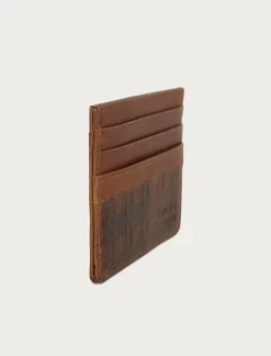 Lucky Brand plaid embossed leather trifold wallet dark brown*MEN Bags & Wallets