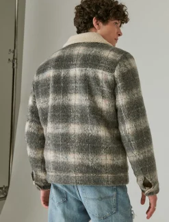 Lucky Brand plaid faux shearling lined trucker jacket grey plaid*MEN Jackets & Outerwear