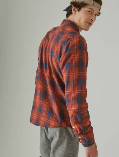 Lucky Brand plaid indigo western long sleeve shirt red plaid*MEN Button-Downs
