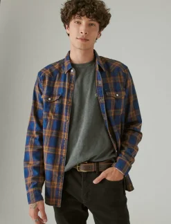 Lucky Brand plaid indigo western long sleeve shirt indigo plaid*MEN Button-Downs