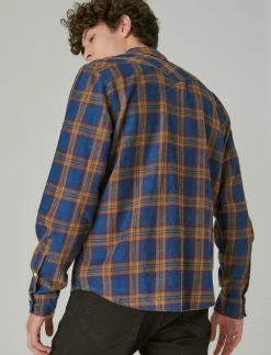 Lucky Brand plaid indigo western long sleeve shirt indigo plaid*MEN Button-Downs