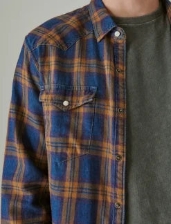 Lucky Brand plaid indigo western long sleeve shirt indigo plaid*MEN Button-Downs