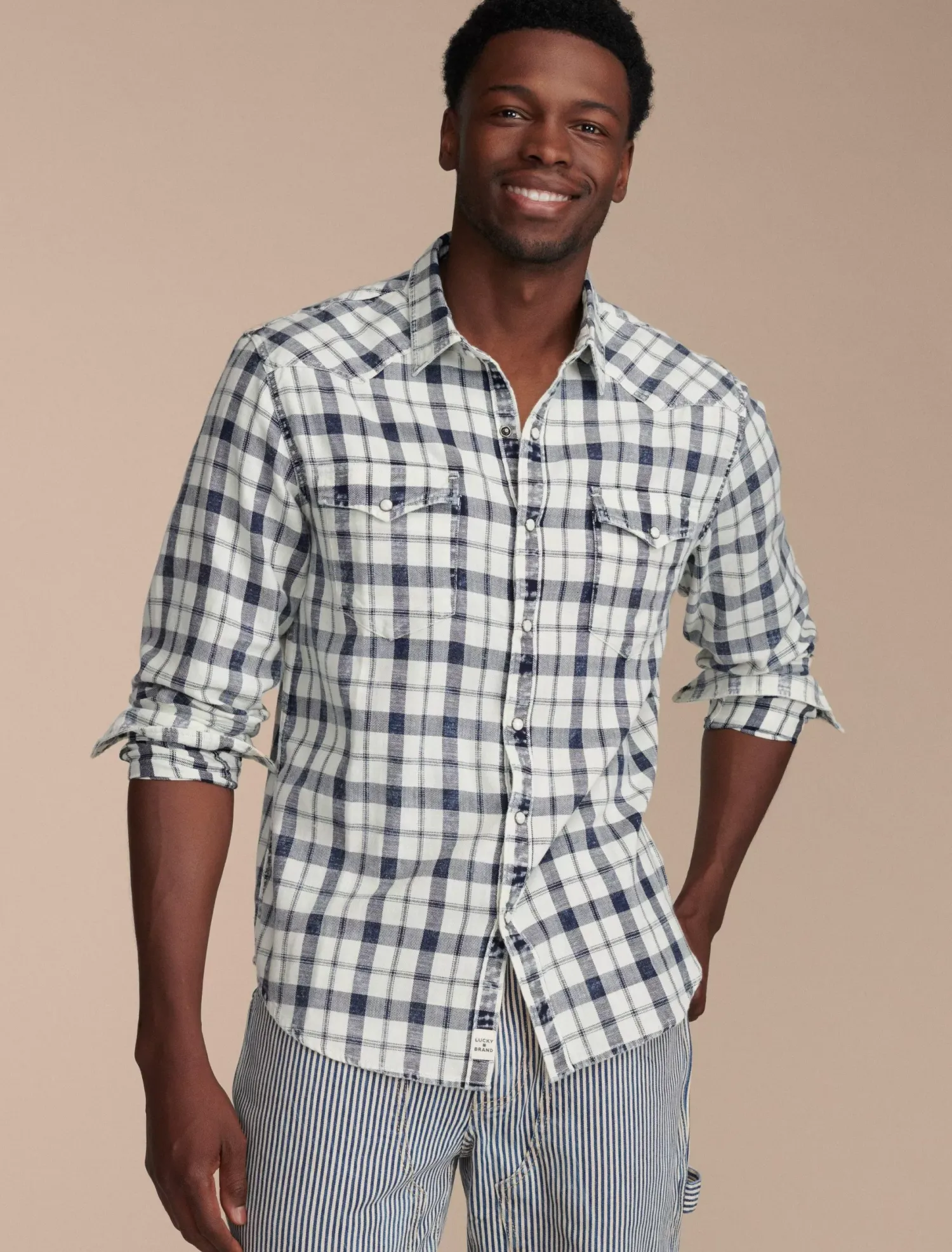 Lucky Brand plaid indigo western shirt indigo plaid*MEN Button-Downs