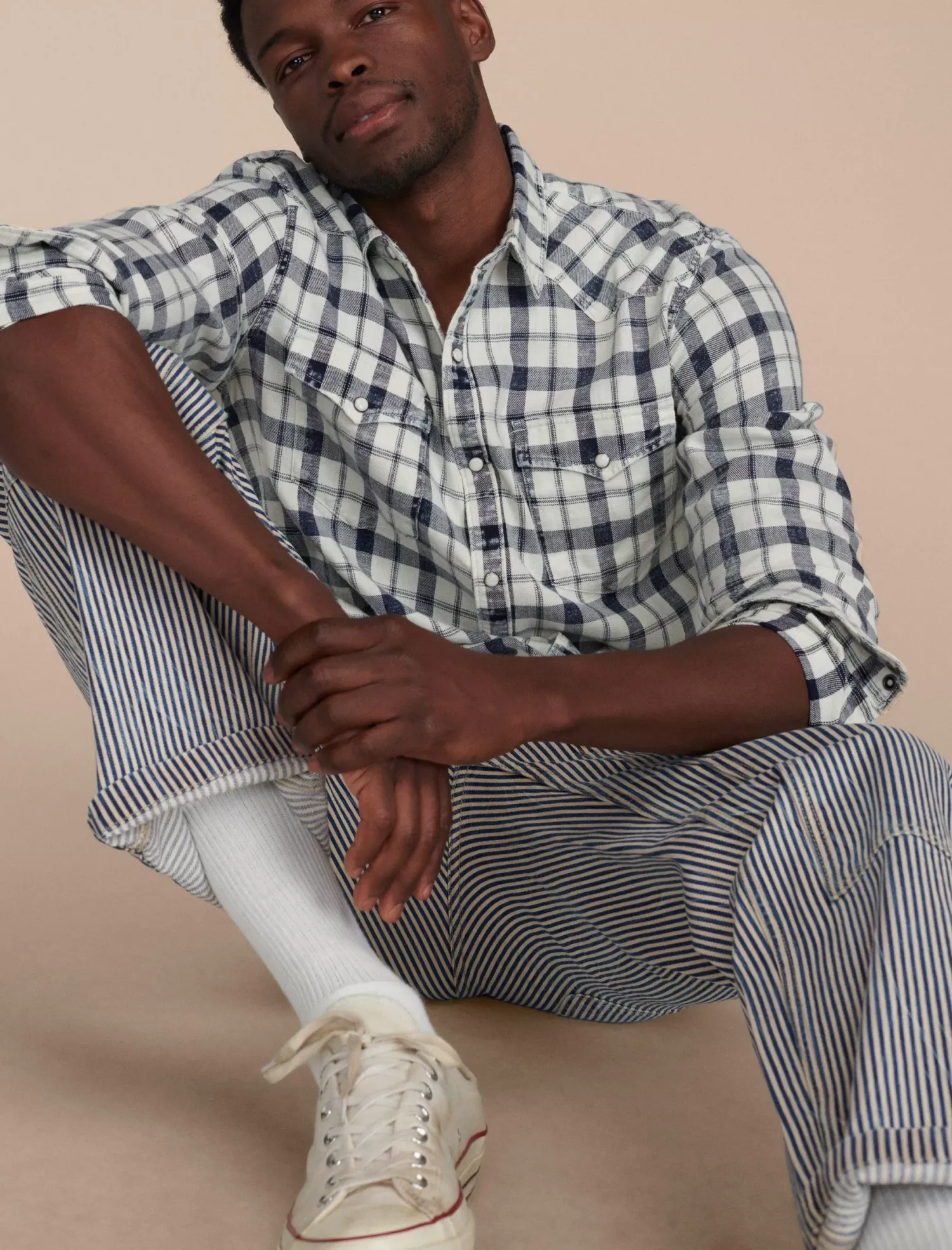 Lucky Brand plaid indigo western shirt indigo plaid*MEN Button-Downs
