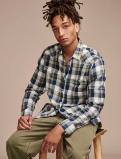 Lucky Brand plaid indigo western shirt indigo/green*MEN Button-Downs